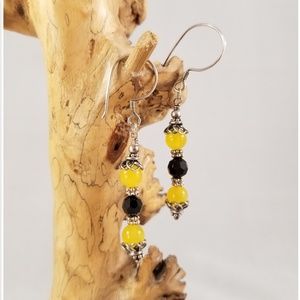 Yellow Jade, Swarovski, & Sterling Silver Earrings